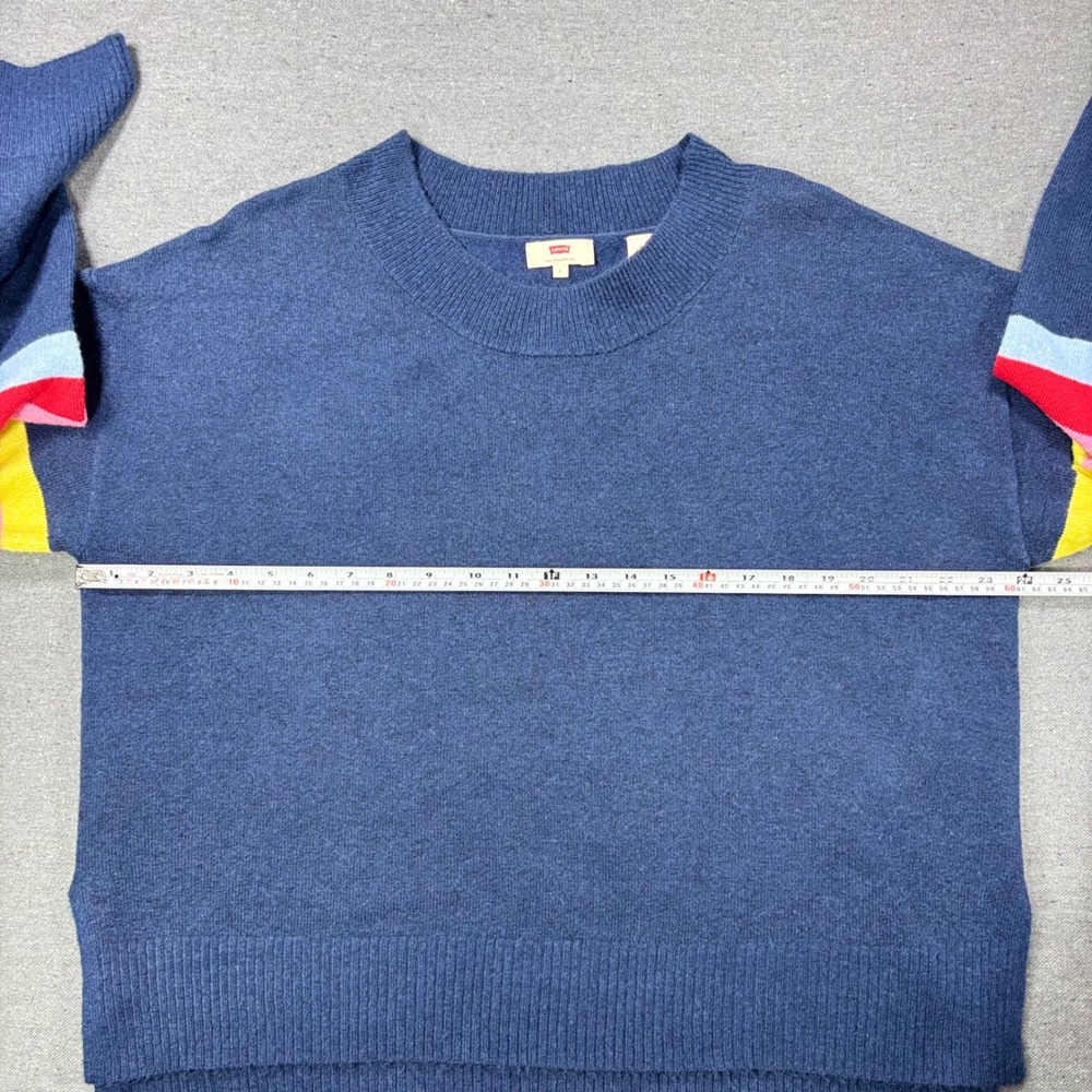 Levi's Sweater Women L Blue Rainbow Stripe Sleeve Crewneck Oversized Pullover - Picture 5 of 6